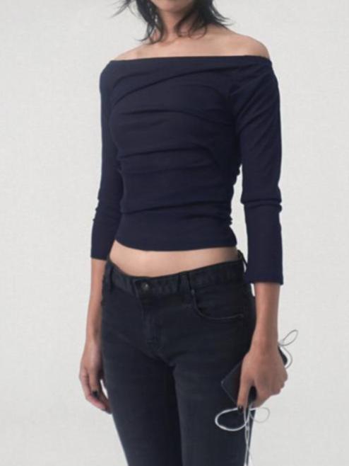 draping off-shoulder top navy - 36