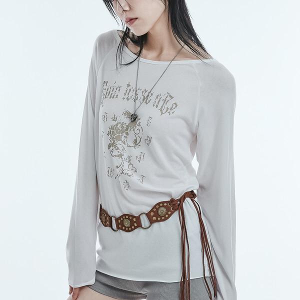 Sheer raglan long sleeve top white