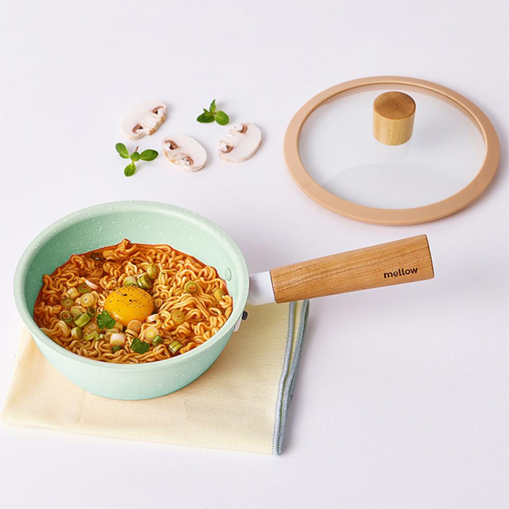 멜로우냄비 1인용편수냄비 코팅냄비 ( 유리 뚜껑 포함 ) 마블 멀티팬 16cm