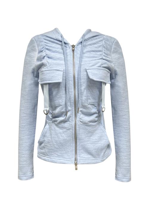 SHIRRING CARGO HOOD ZIP-UP BLUE