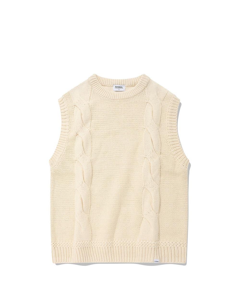 케이블 니트 베스트 아이보리