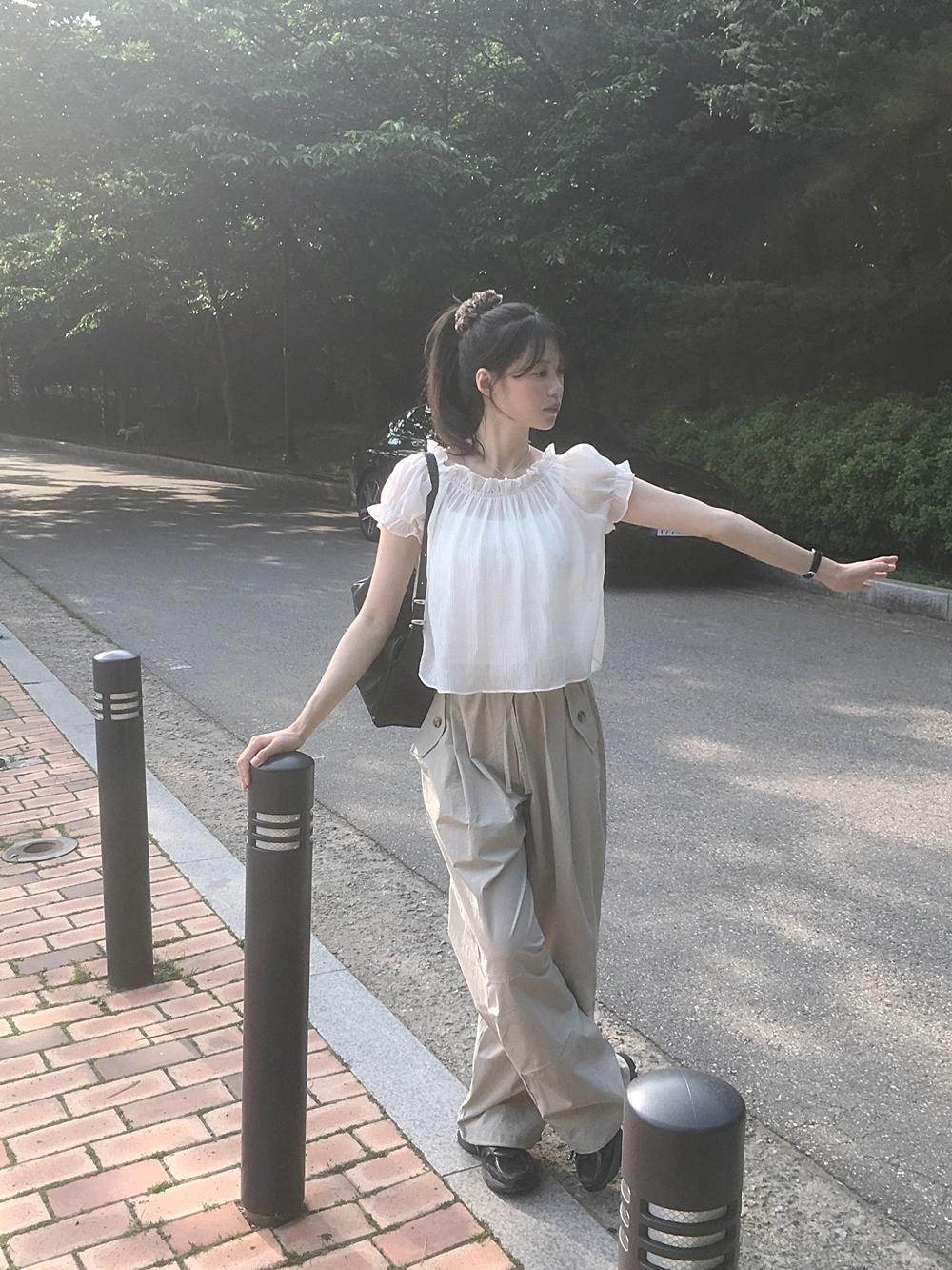 뮤트크레메 [절개밴딩팬츠] Comfy cotton pants