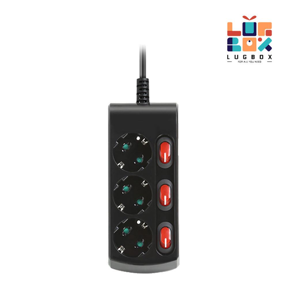 납작 멀티탭 러그 개별 접지 블랙 3구 1.5M 멀티 콘센트