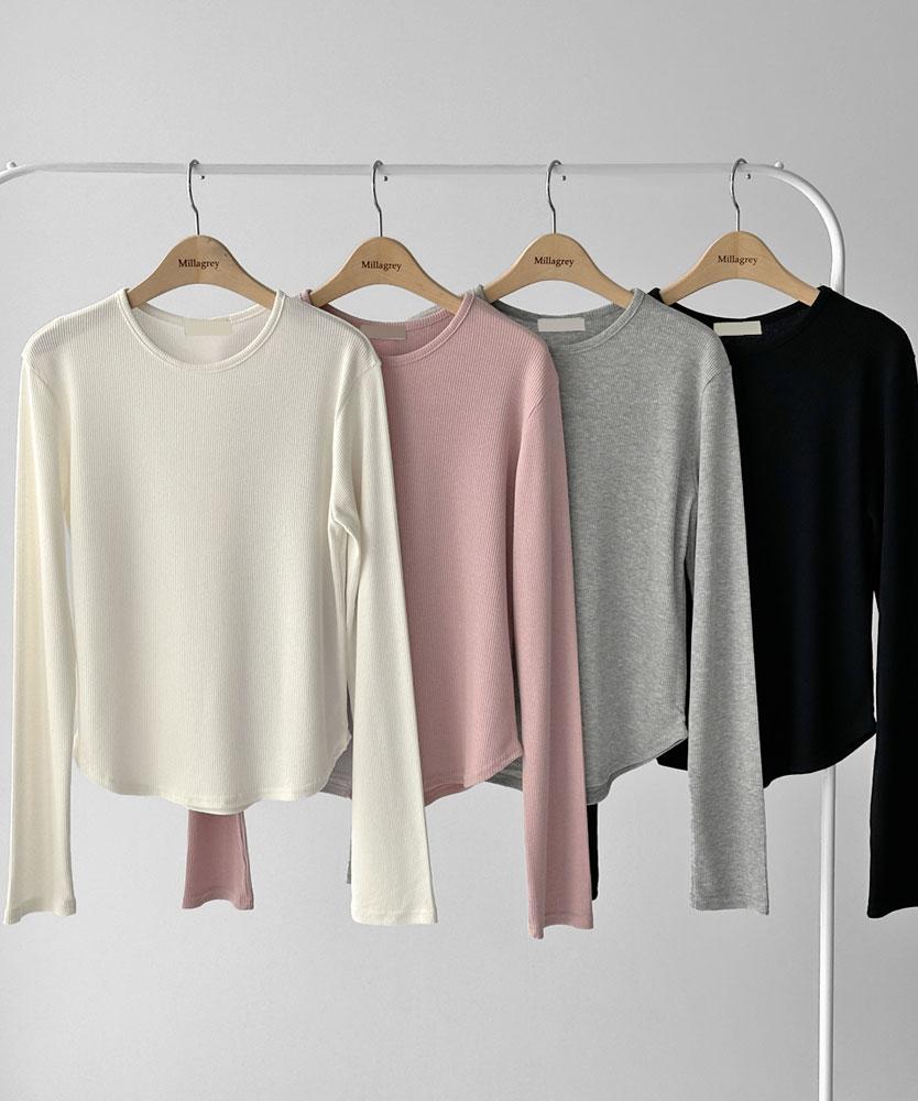 밀라그레이 라운드 골지 롱슬리브 긴팔 기본 이너 굴림 티