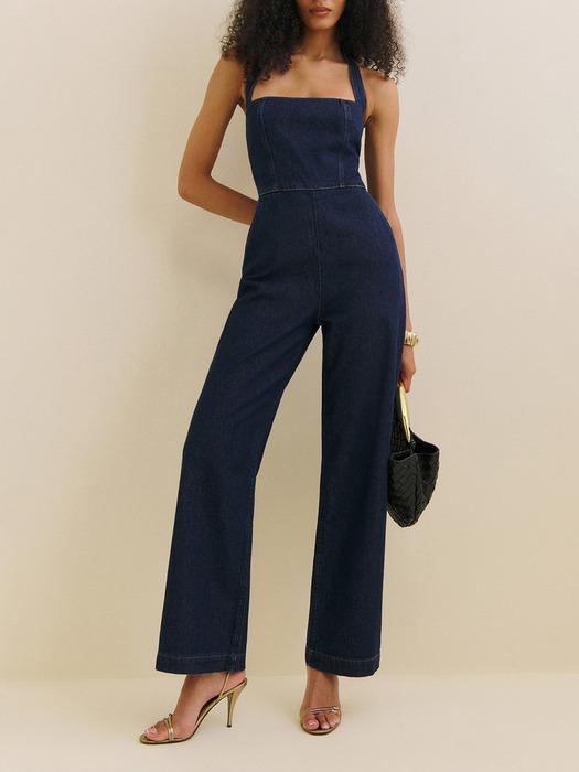 홀터넥 데님 점프수트 (Danna Halter Denim Jumpsuit)_블루 RF15111030