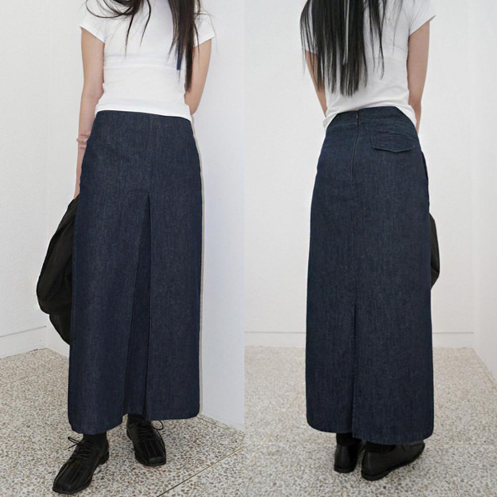 [LOA] 프론트 플리츠 데님 맥시 스커트