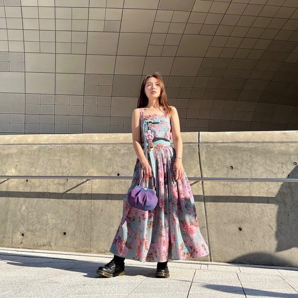 빈티지 플라워 여밈 크롭탑 & K랩스커트 셋업 _민트