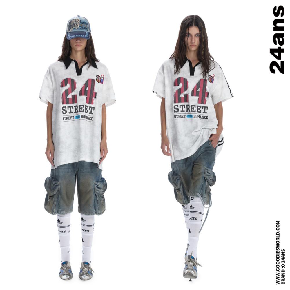 24ANS 풋볼 반팔 티셔츠 오버사이즈 저지 카라넥 티셔츠