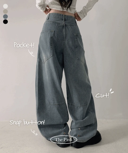 [벌룬핏/핏굿👍/끌림방지] 리픽 하이웨스트 포켓 커브 절개 스냅 와이드 팬츠 (4color)