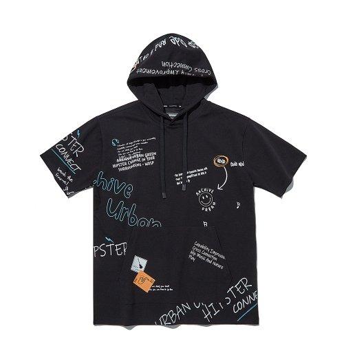 키치 레터링 믹스 후드 반팔티 블랙 ITX2TH32ABK