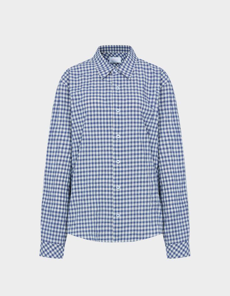 Vanessa Check Cotton Seersucker Shirts (Blue)