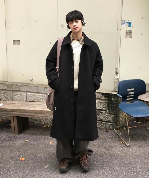울 블렌드 오버핏 발마칸 코트 [블랙]