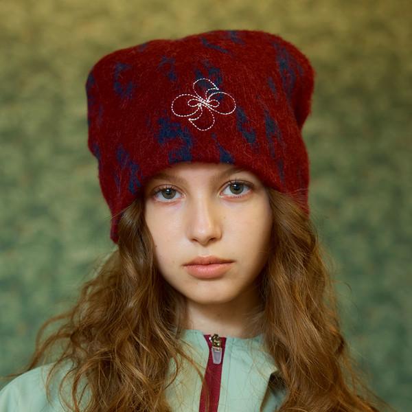 HERETIC LEOPARD MOHAIR BEANIE / burgundy