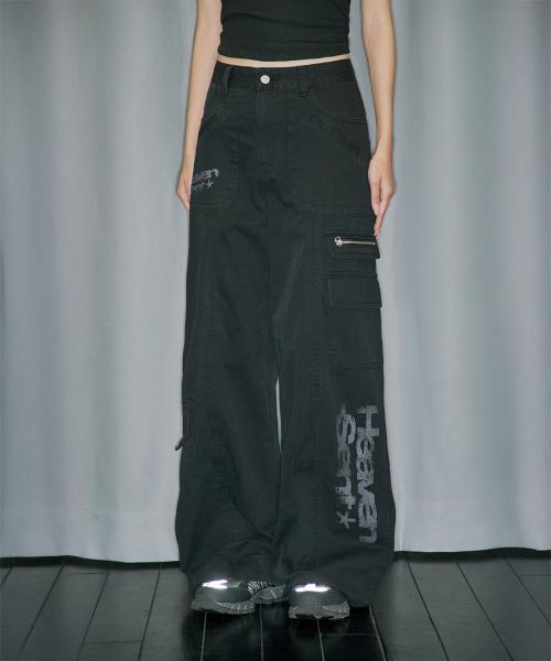 헤븐 센트 그래픽 코튼 카고 팬츠 - BLACK