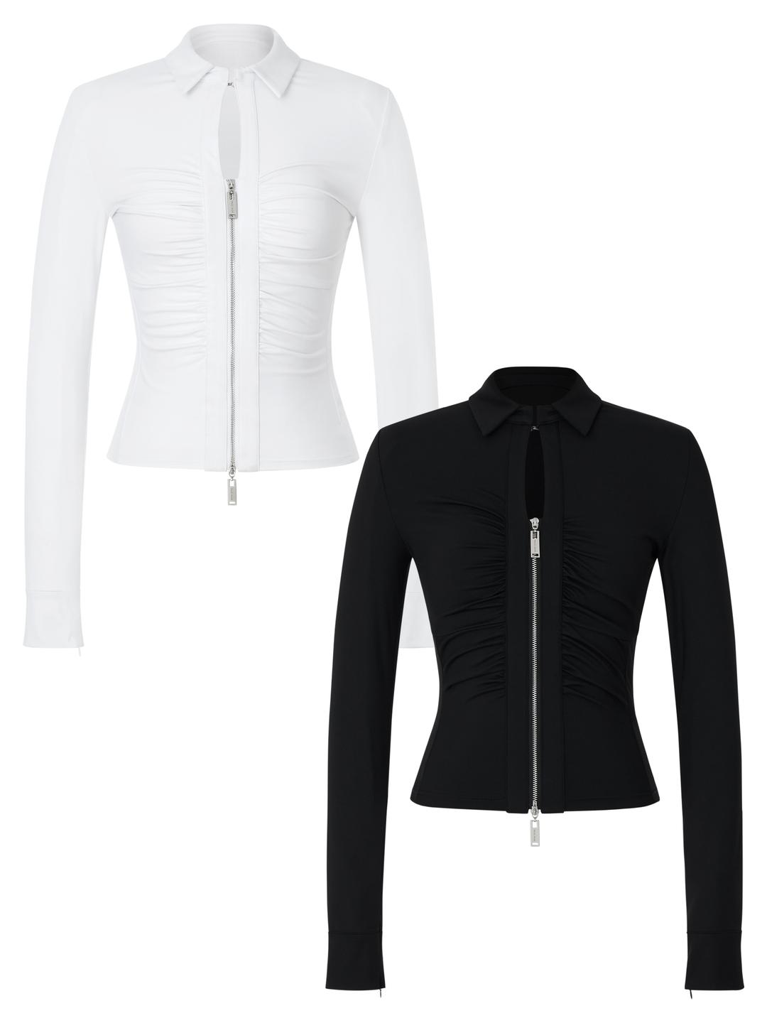 Collar Shirring Zip-Up