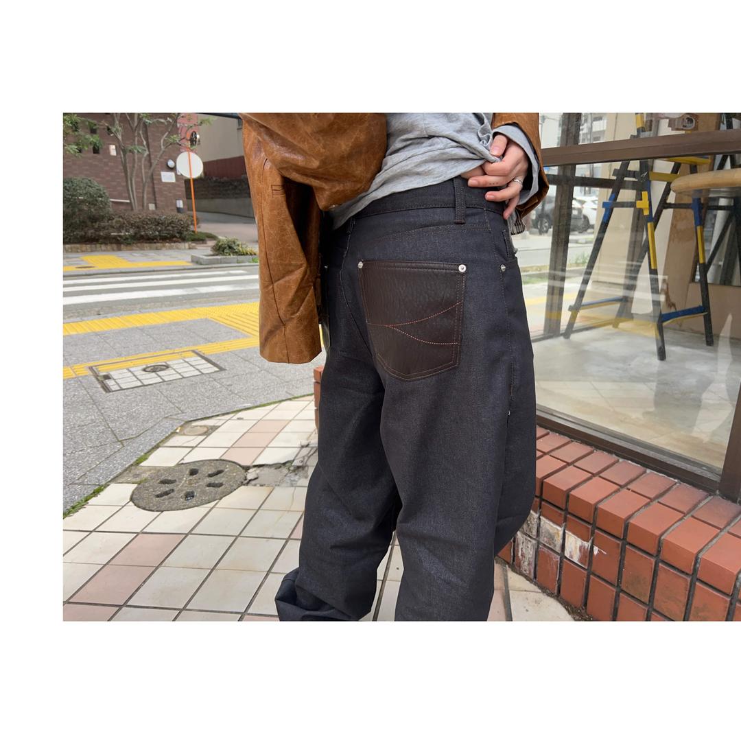 archival leather-pocket raw denim pt