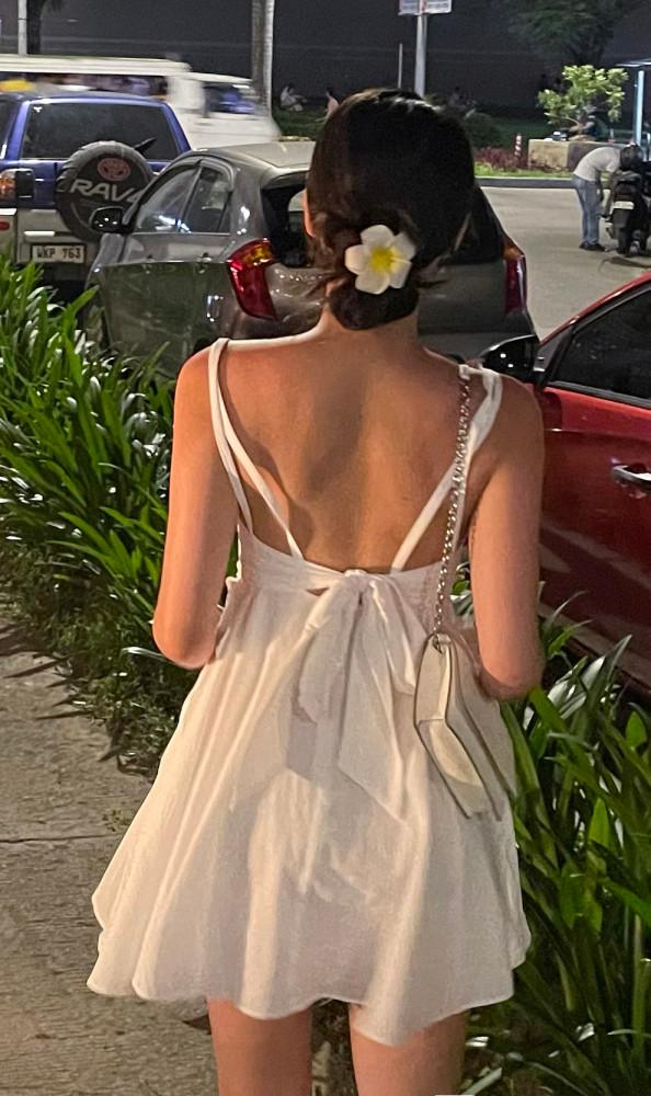 여름 백리스 리본 스퀘어넥 포켓 민소매 미니 원피스 페스티벌 홀리데이 휴가룩