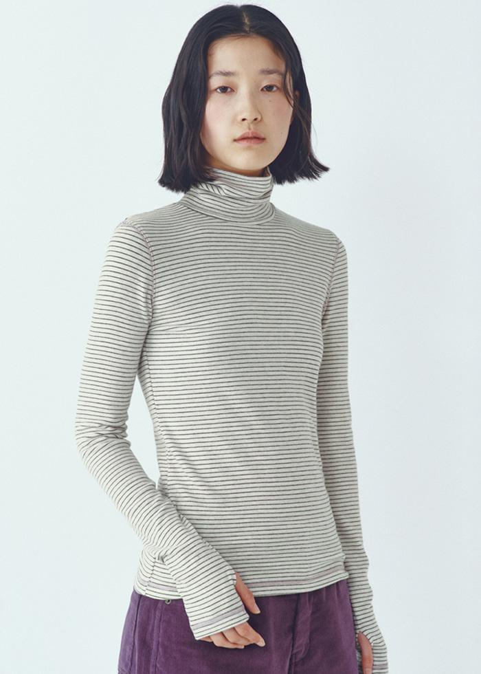 Every Day Angora Stripe Turtle-neck T-shirt_CTT395(Oatmeal)