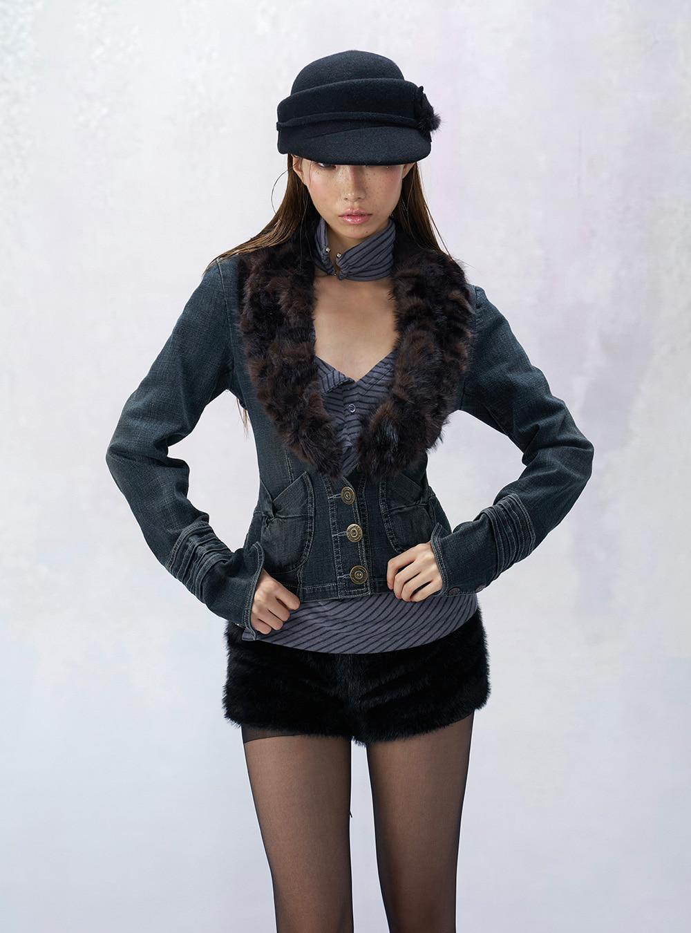 Low-Cut Stretch Denim Jacket