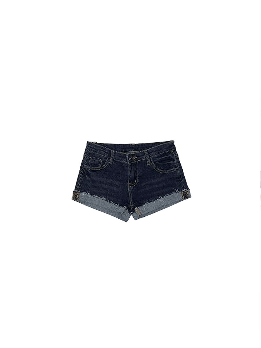 Cutting low denim shorts