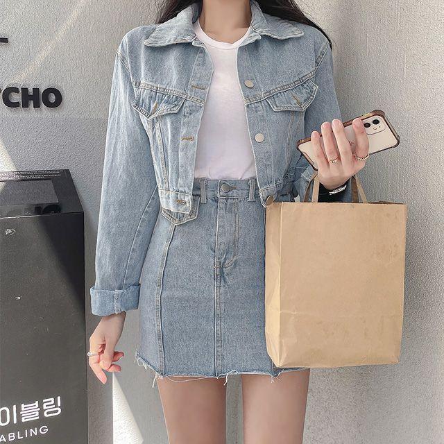 크롭 청자켓 치마 데님세트,set