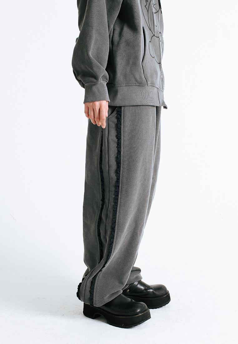 LACE-TRIMMED JOGGERS_CHARCOAL GREY