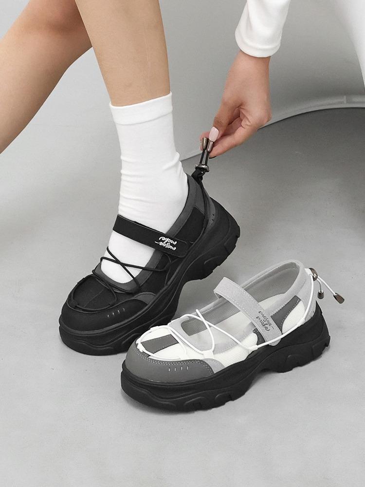 아벨 컬러 배색 코프코어st 벨크로 스트랩 메리제인 통굽 스니커즈 샌동화(6.0cm) ♡