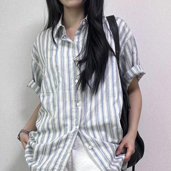 보엔 스트라이프 반팔 셔츠