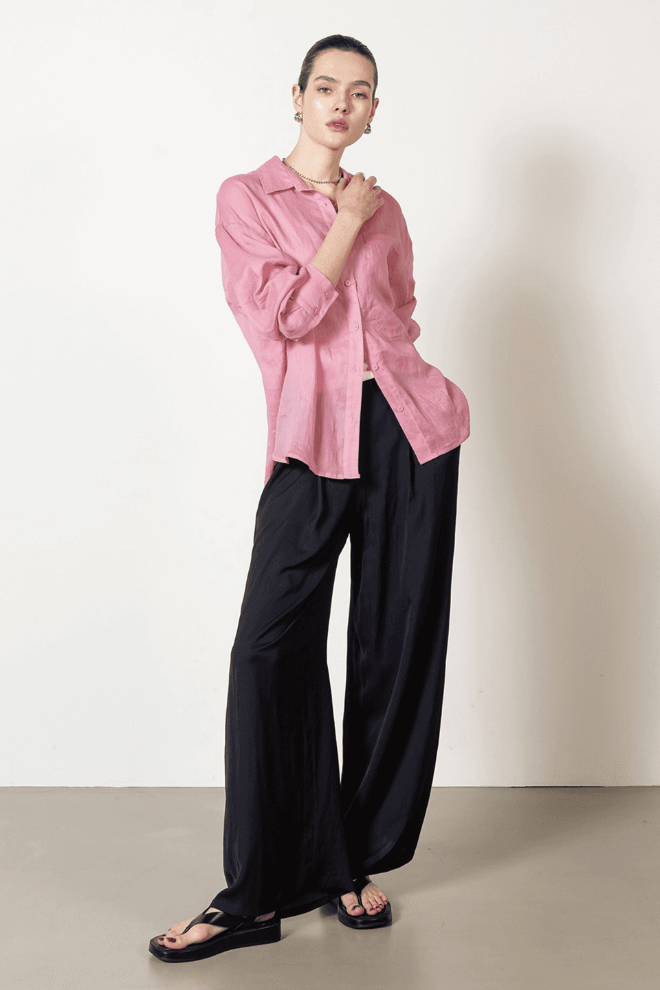 Big pocket Linen oversized shirt - pink