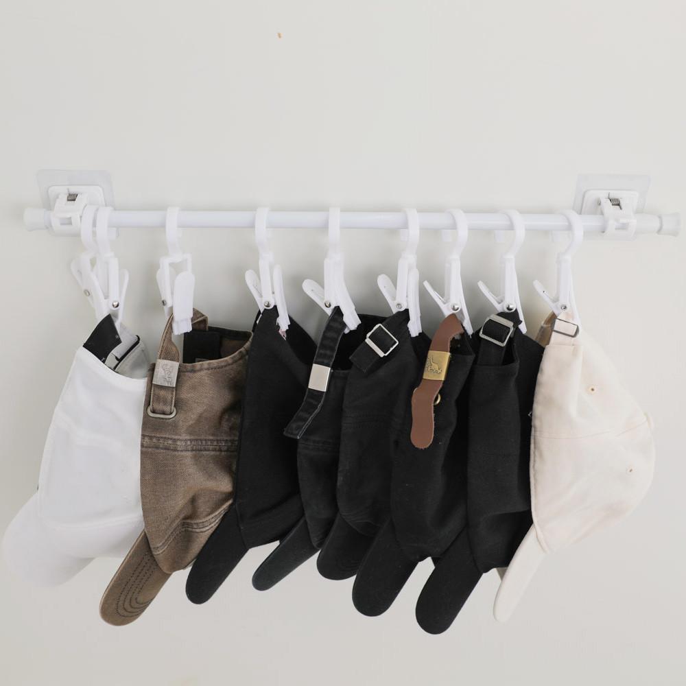 모자걸이 회전 후크 고리 집게 10p + 압축봉 + 브라켓 세트