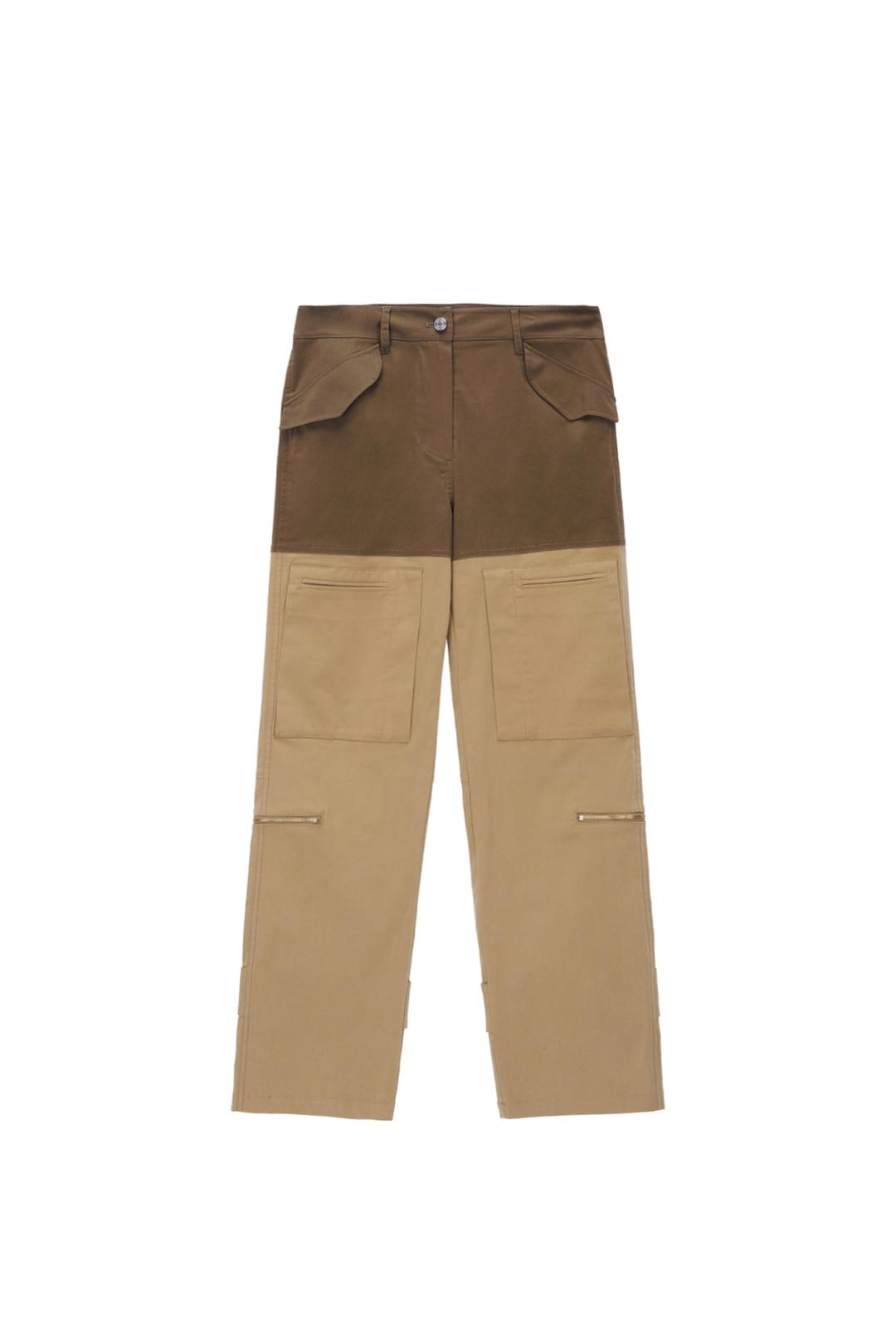 COLOR BLOCK VELCRO CARGO PANTS IN BROWN
