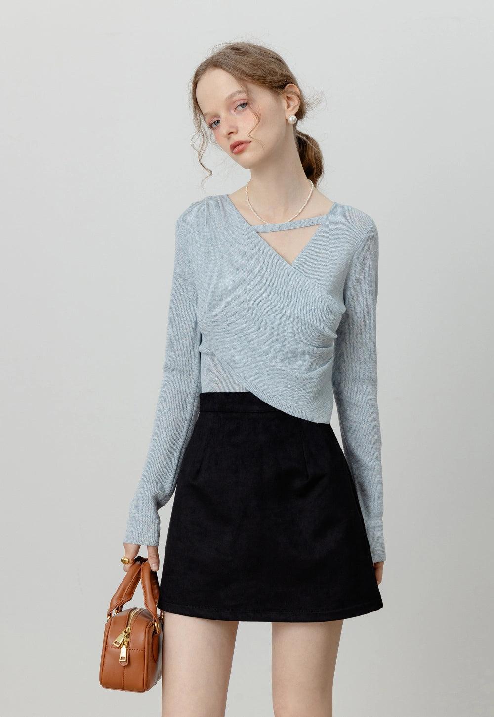 여성용 비대칭 니트 스웨터