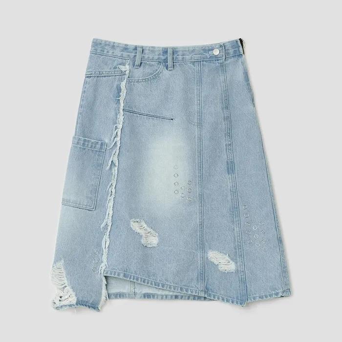 Spiked Dot Denim Skirt [Blue]