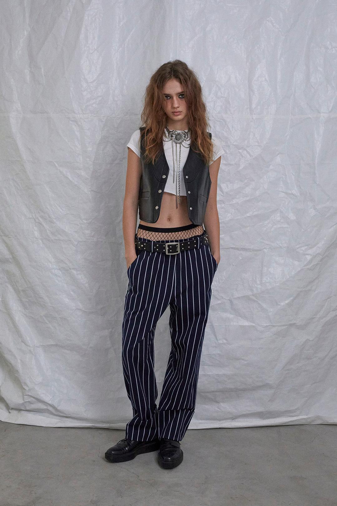 STRIPED TRUN UP PANTS