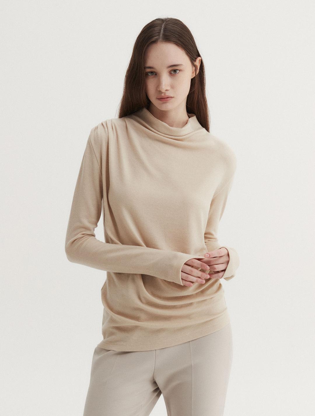 Wool Shirring Top (Beige)