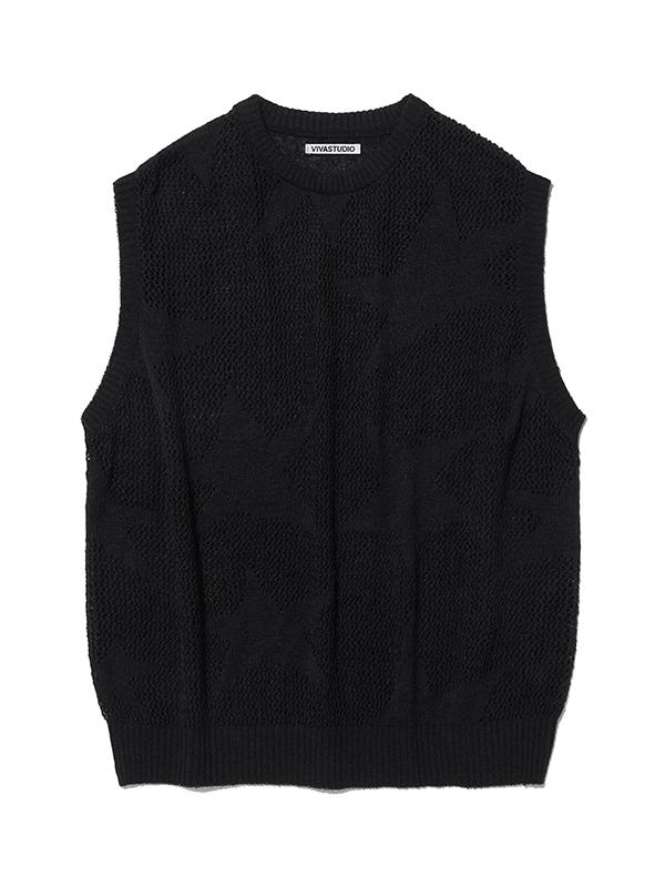 STAR-CHECKERED KNIT VEST [BLACK]