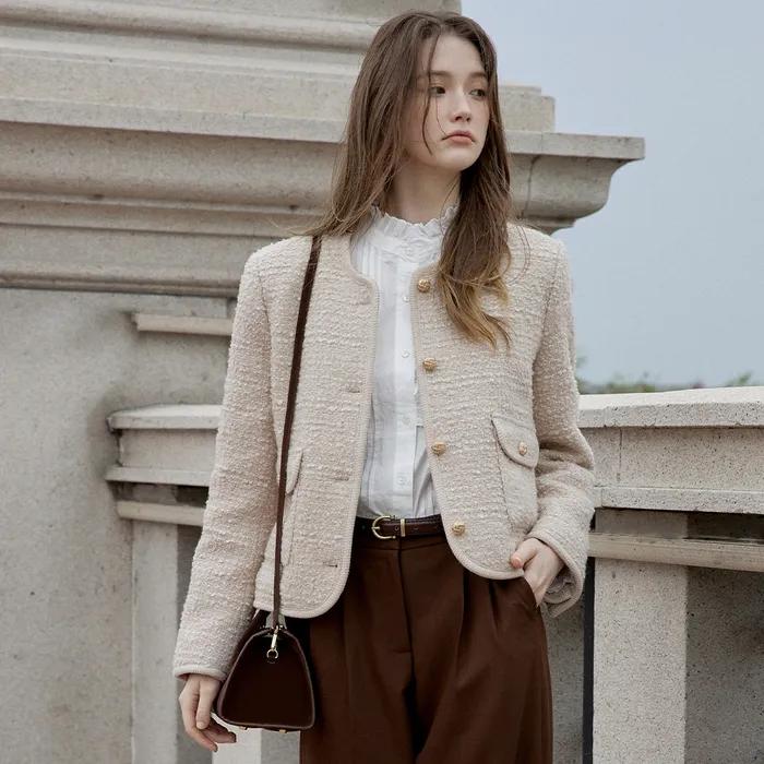 LEENA woolen tweed jacket_BEIGE