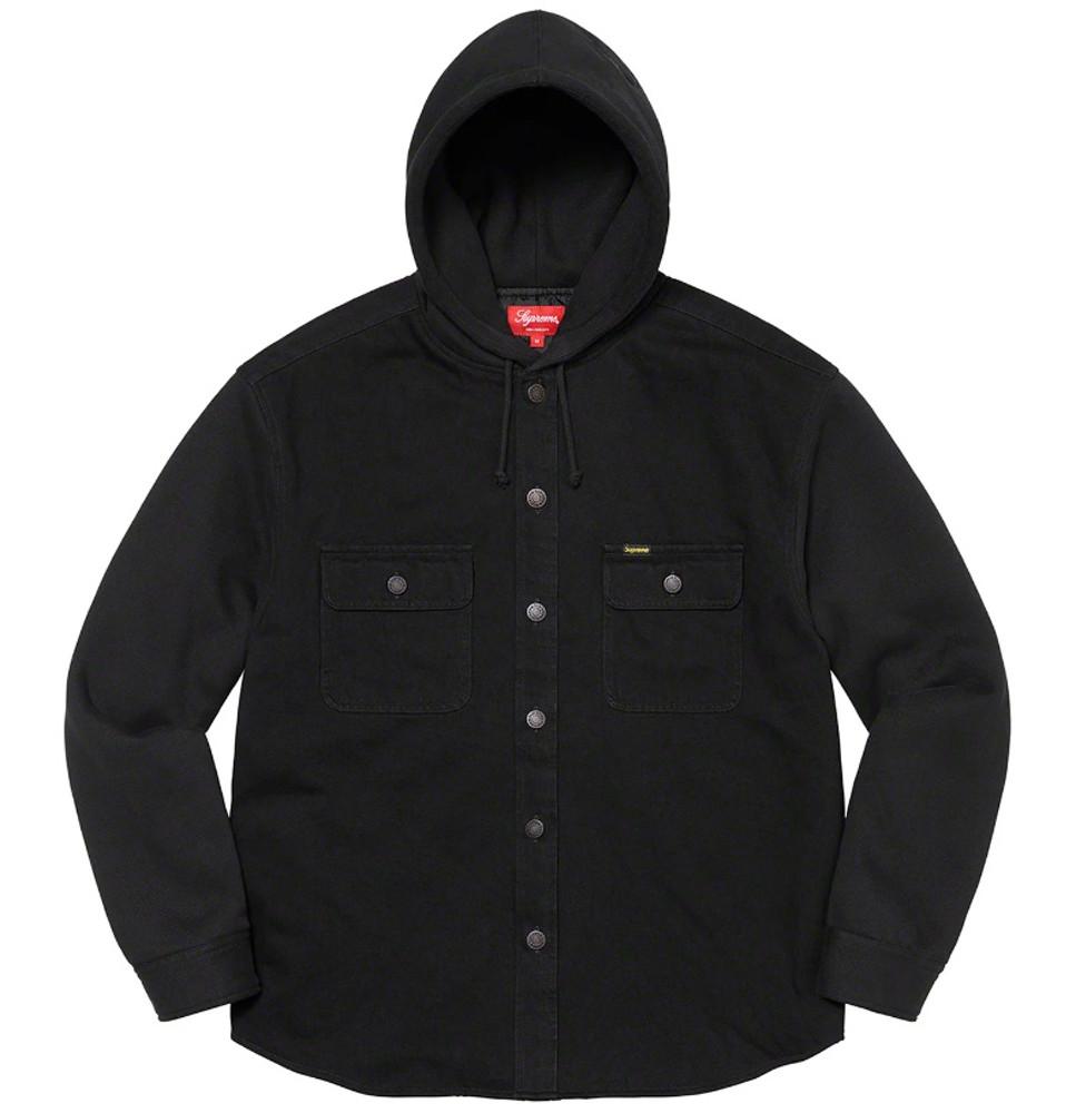 일본 슈프림 22FW 후리스 후디 데님 셔츠 블랙 Supreme Fleece Hooded Denim Shirt