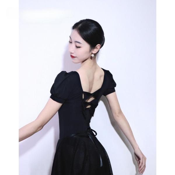 성인 발레 퍼프소매 리본 레오타드(블랙)