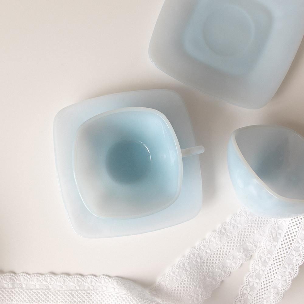 파이어킹 참 아주르 블루 스퀘어 빈티지 찻잔 앤틱 커피잔 밀크 글라스