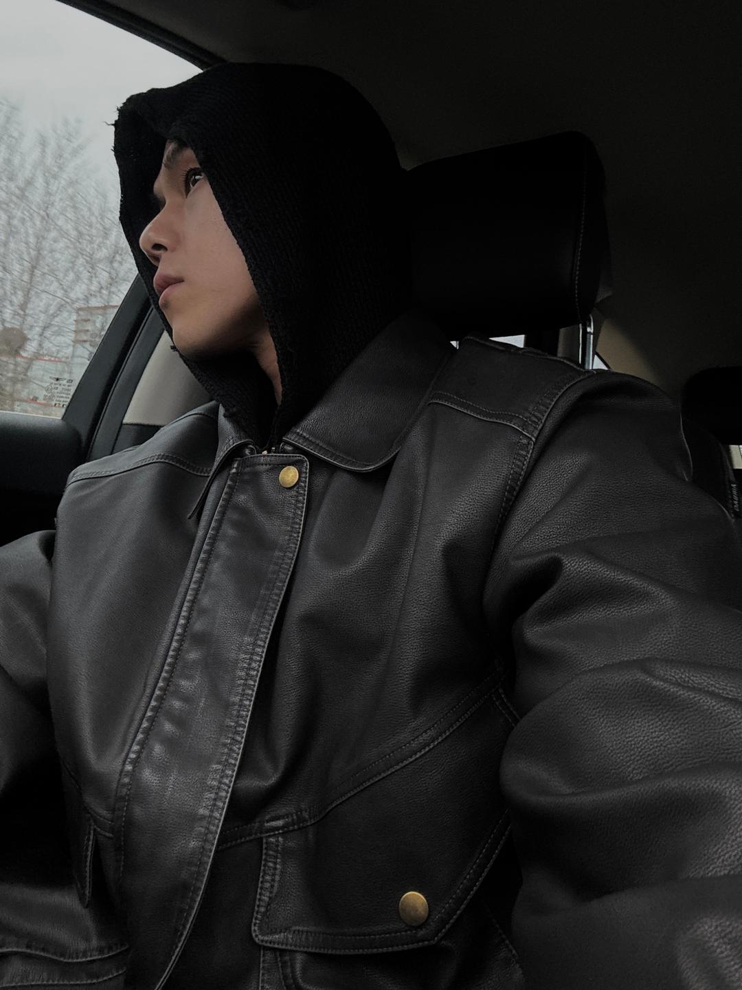 Washed leather blouson