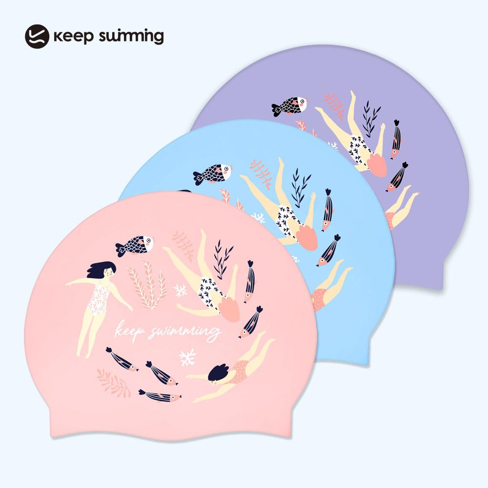 스위밍걸즈 수모 수영모자 실리콘수모 핑크 블루 라벤더 일러스트 러블리 여자수모