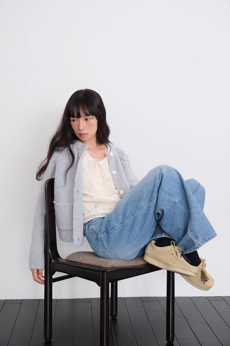 MOUI - 2월중순말 예약발송 3rd) moui Boucle pocket cardigan (G/BLUE)