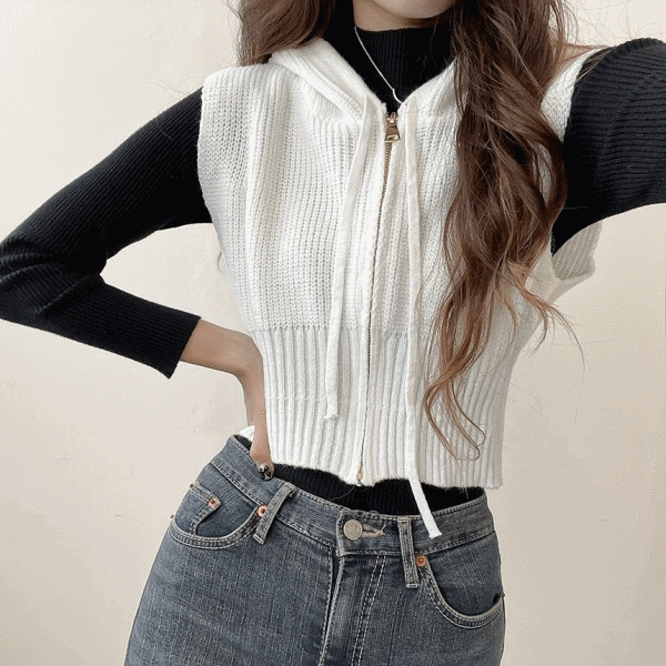 [귀여움!]최저가*큐트 후드 집업 크롭 니트 조끼4color 메종스튜디오