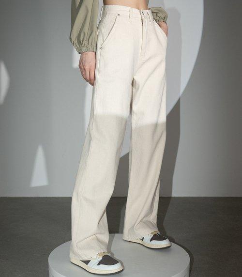 Herringbone Straight Pants OATMEAL