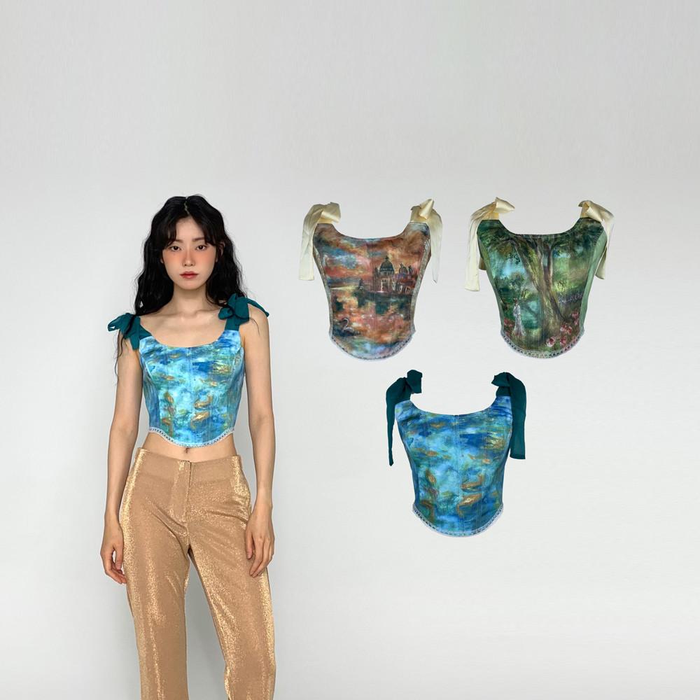 크롭 코르셋 뷔스티에 엑스끈