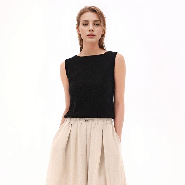 Boat neck Sleeveless Knit _Black