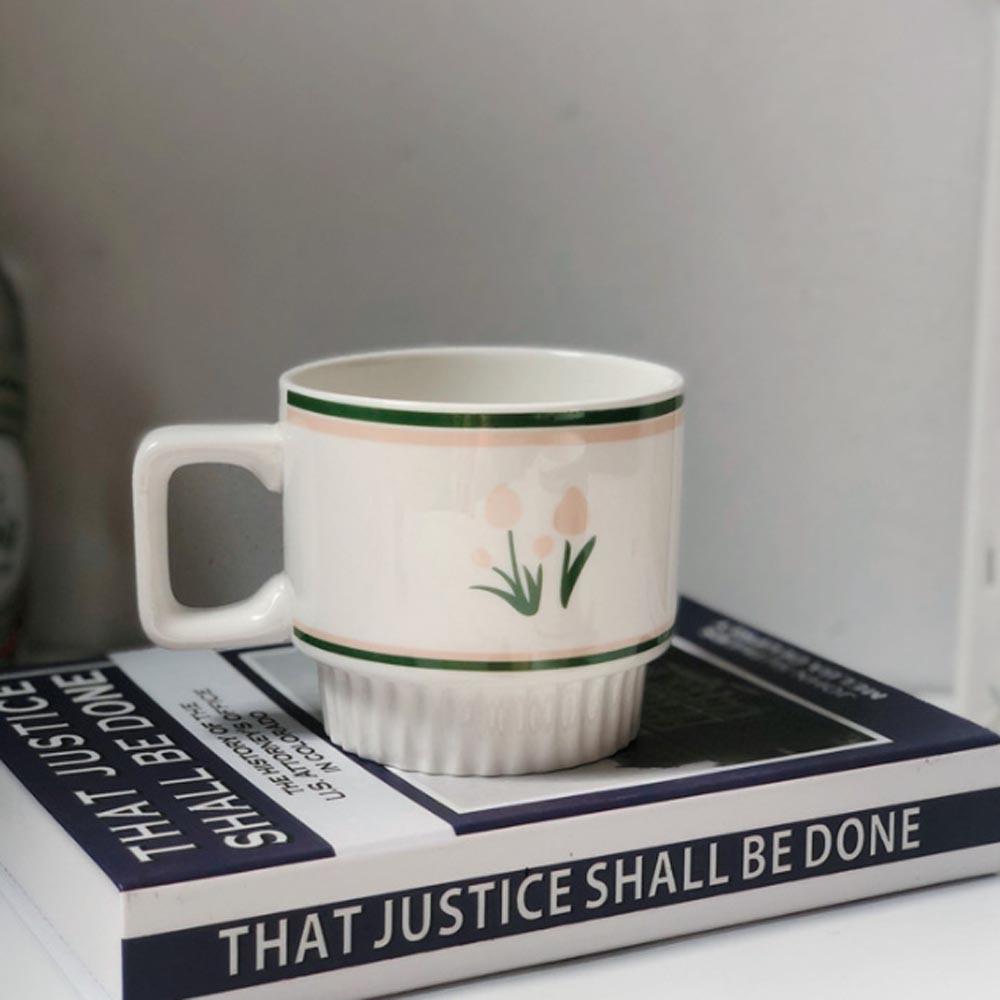 빈티지 복고 스타일 플라워 레트로 머그 컵 꽃모양 2타입 잔 스프 시리얼 밀크 우유 커피