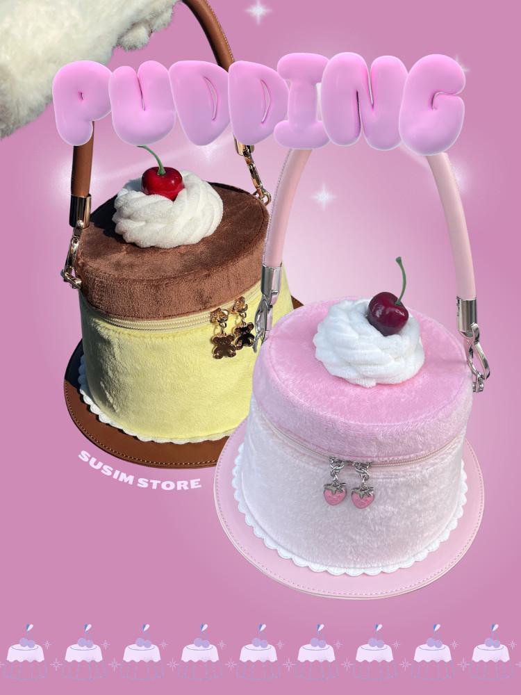 수심 Pudding Berry Pouch 푸딩 딸기 파우치 가방 키치 유니크 화장품 보관함