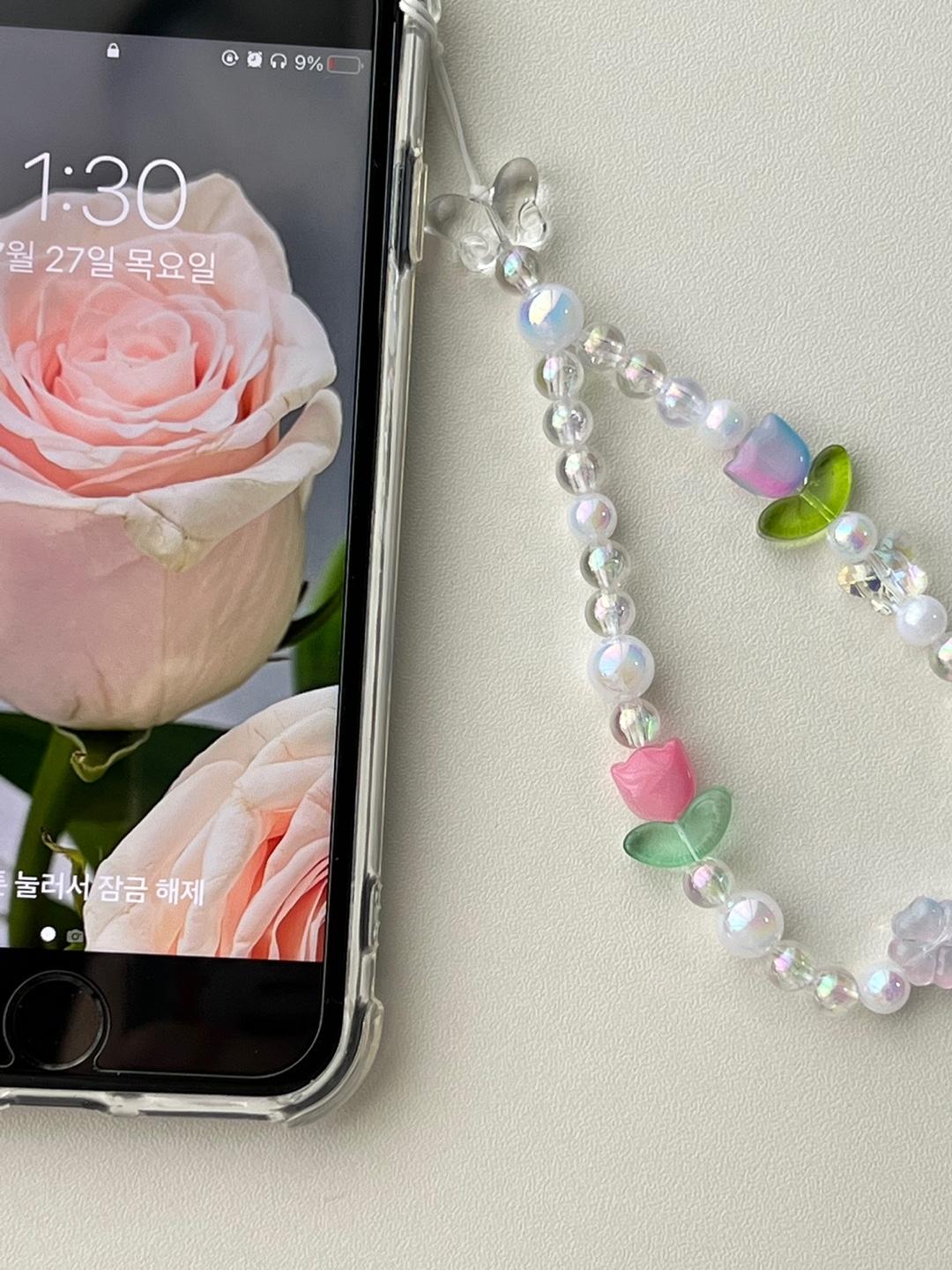 [블링블링] 튤립&나비 핸드폰스트랩, 키링, 핸드폰고리, 휴대폰악세서리